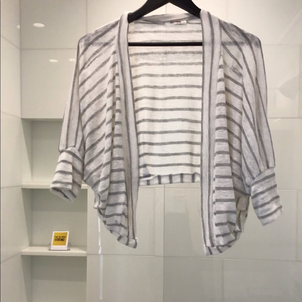 Striped white & Gray Cropped Cardigan Size M